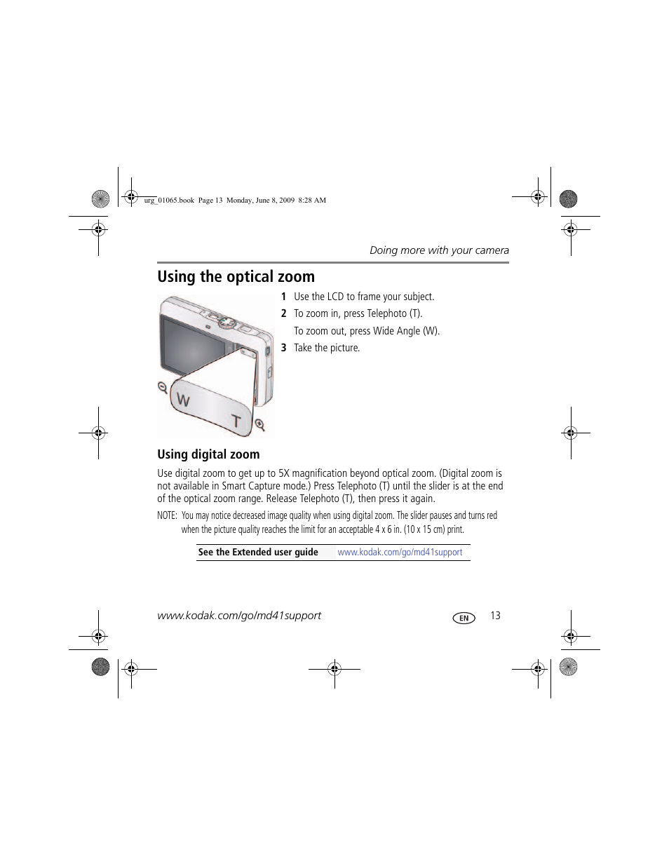 Using the optical zoom | Kodak MD41 User Manual | Page 13 / 23