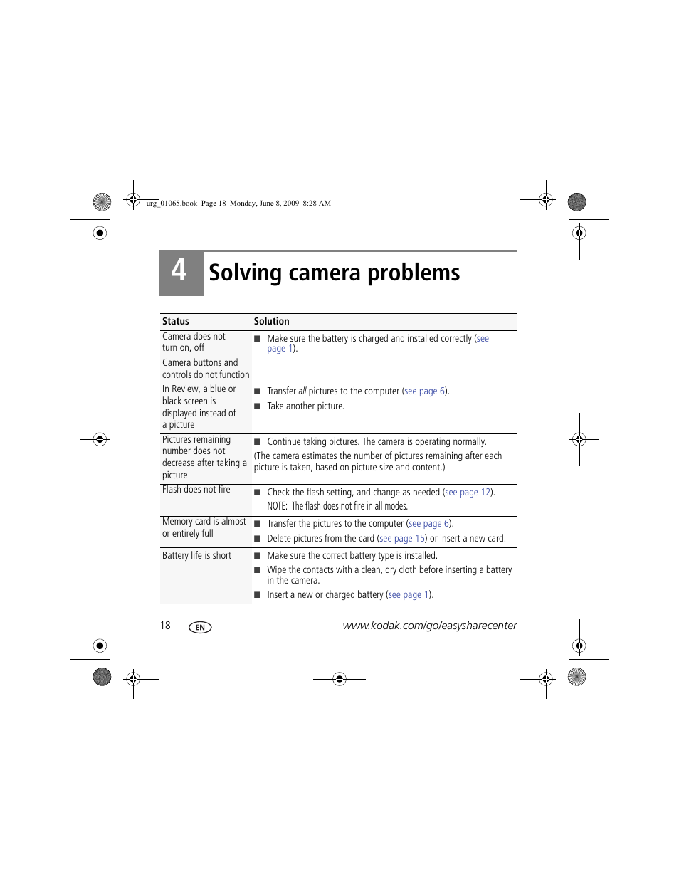 Solving camera problems | Kodak MD41 User Manual | Page 18 / 23