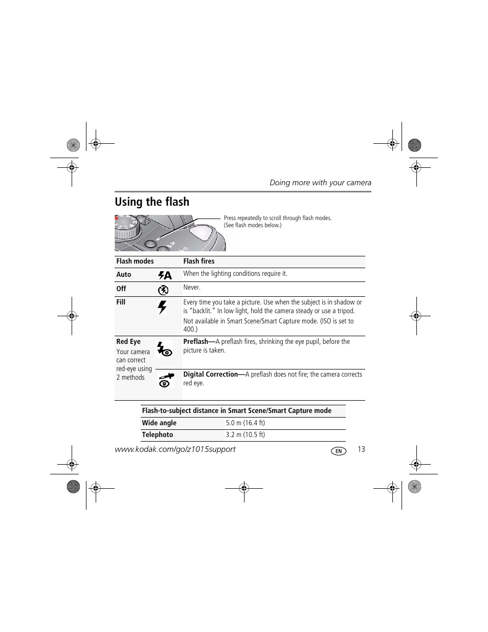 Using the flash | Kodak Z1015 IS User Manual | Page 13 / 29