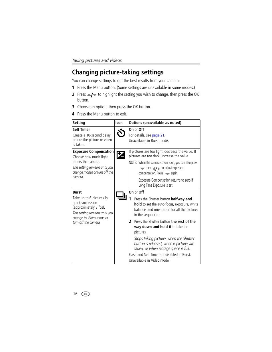 Changing picture-taking settings | Kodak LS743 User Manual | Page 22 / 62