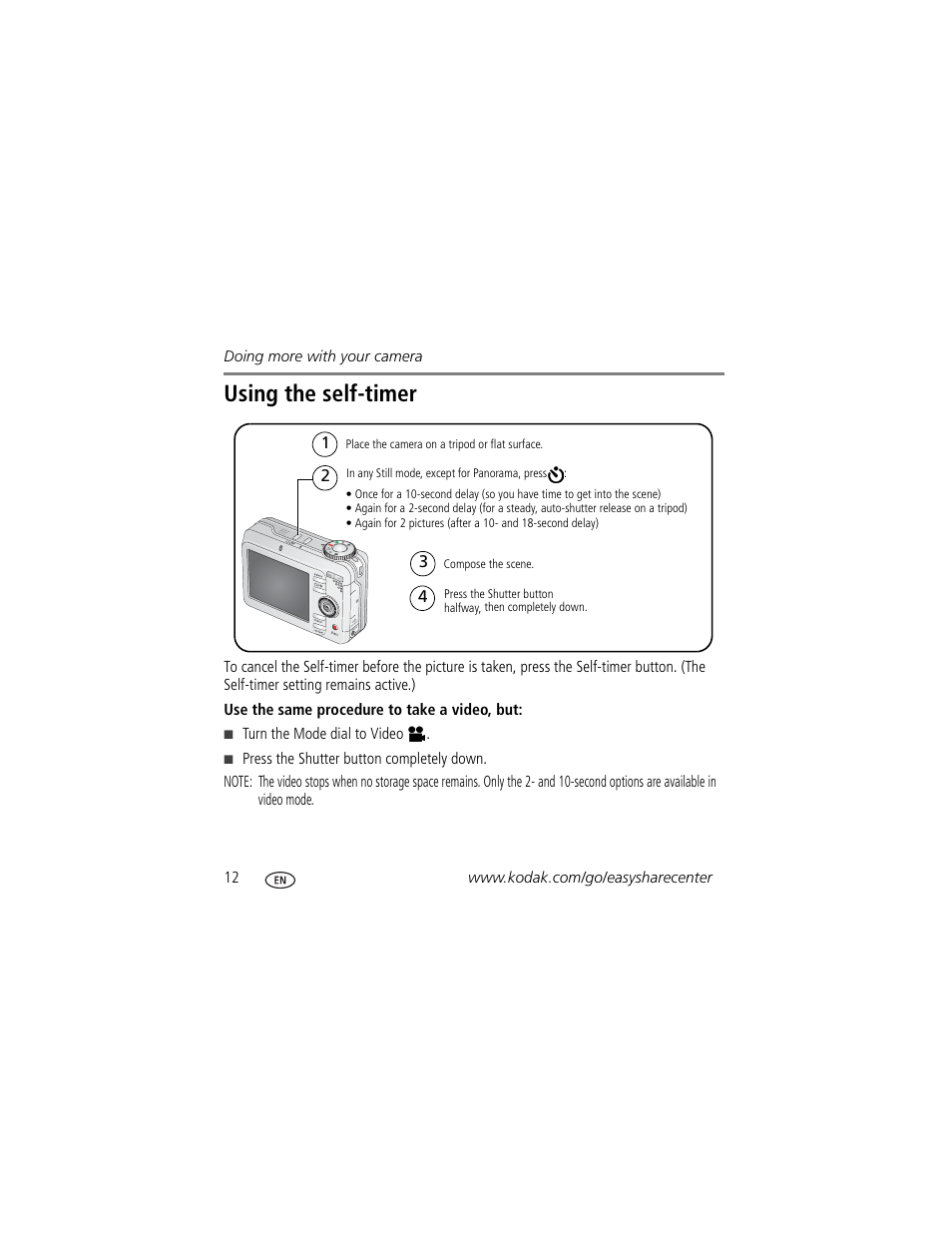 Using the self-timer | Kodak C875 User Manual | Page 12 / 34