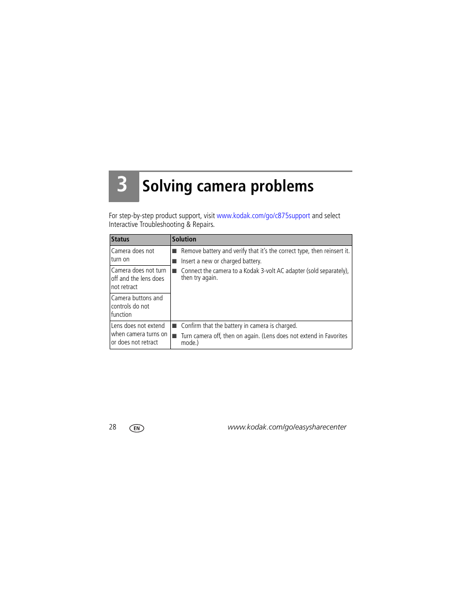 Solving camera problems | Kodak C875 User Manual | Page 28 / 34
