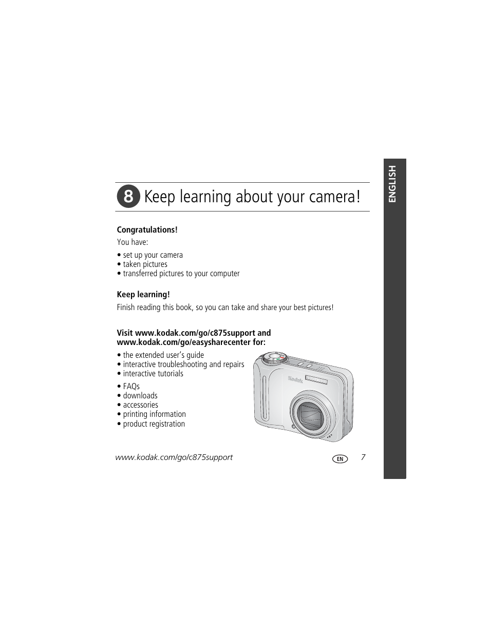 Keep learning about your camera | Kodak C875 User Manual | Page 7 / 34