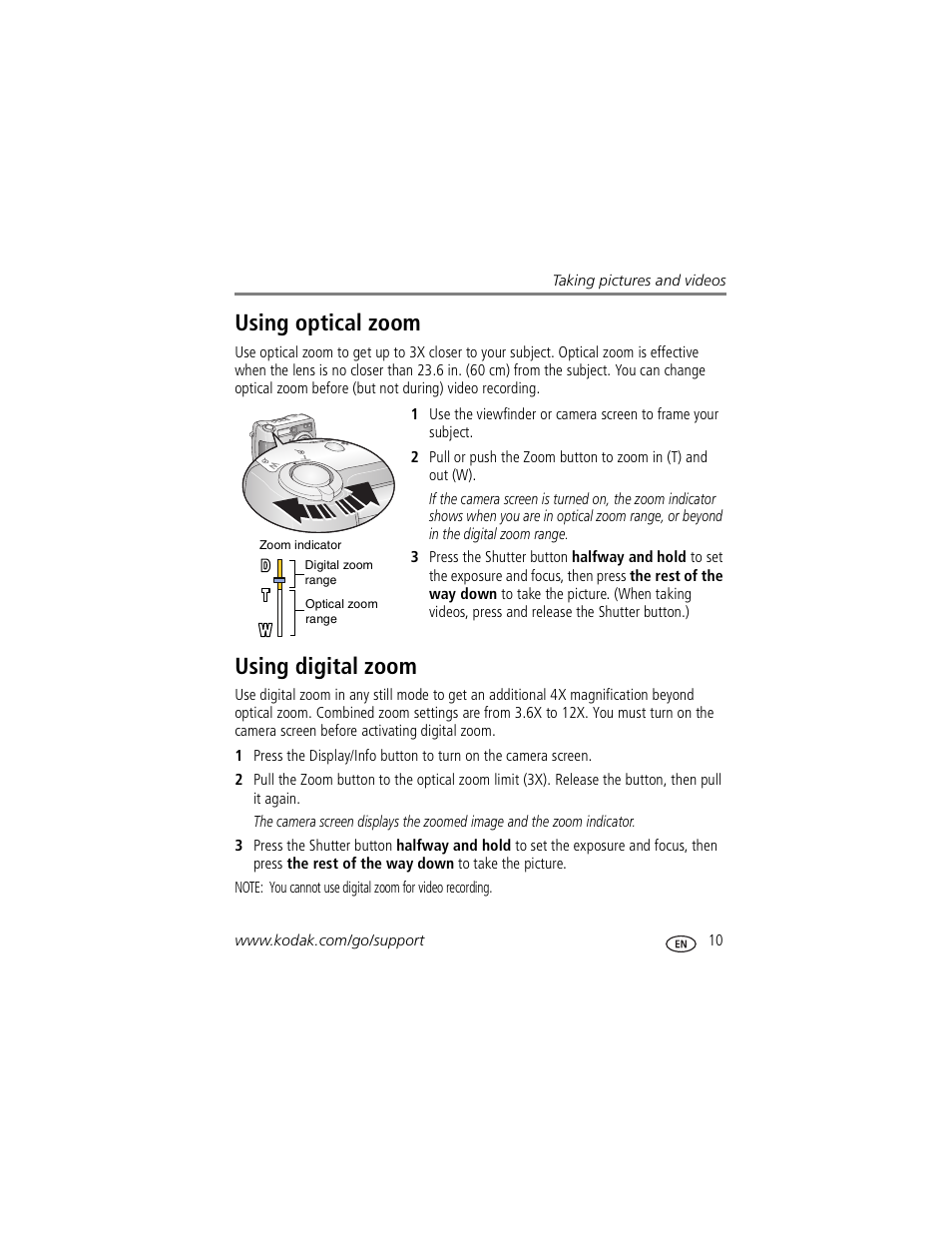 Using digital zoom, Using optical zoom using digital zoom, Using optical zoom | Kodak Z760 User Manual | Page 17 / 79