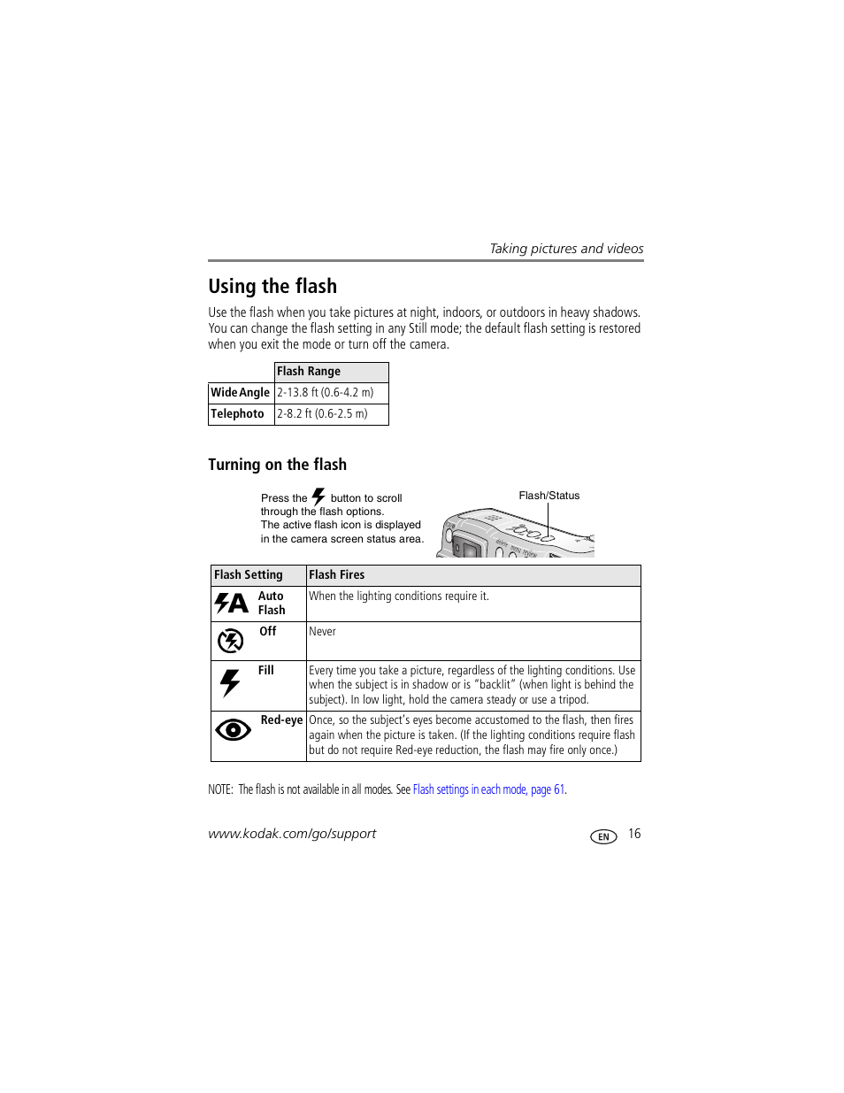 Turning on the flash, Using the flash | Kodak Z760 User Manual | Page 23 / 79