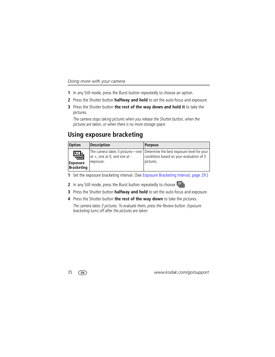 Using exposure bracketing | Kodak Z760 User Manual | Page 42 / 79