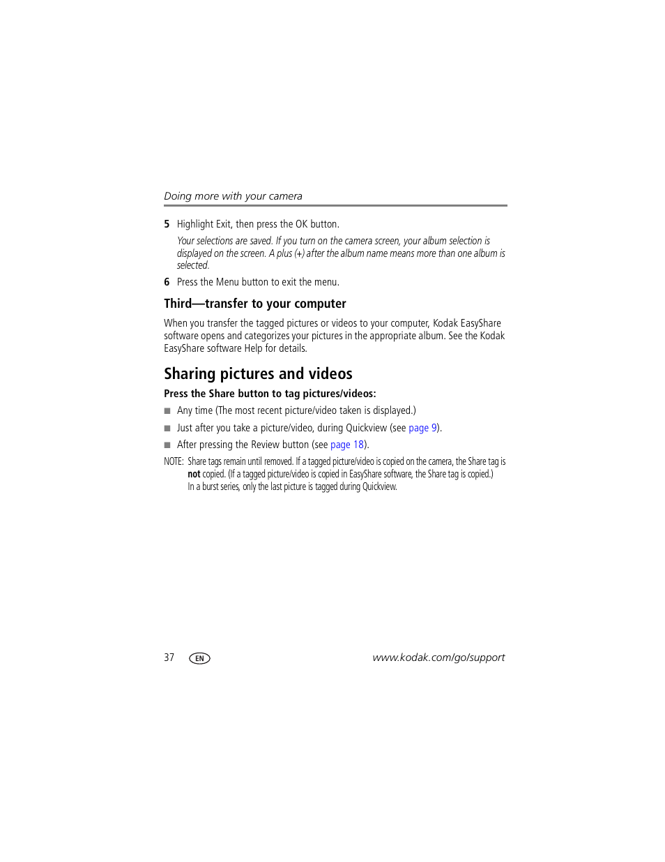 Third-transfer to your computer, Sharing pictures and videos | Kodak Z760 User Manual | Page 44 / 79