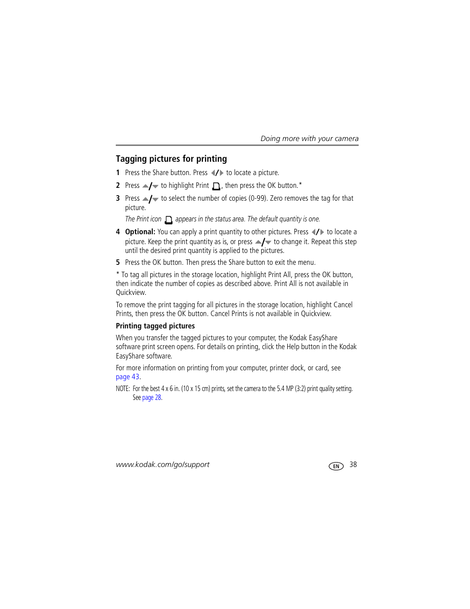 Printing tagged pictures | Kodak Z760 User Manual | Page 45 / 79