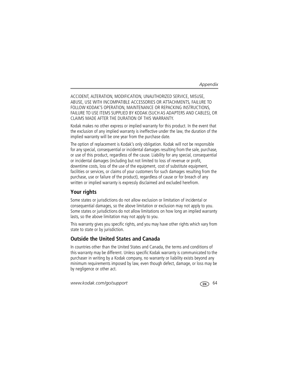 Your rights, Outside the united states and canada | Kodak Z760 User Manual | Page 71 / 79