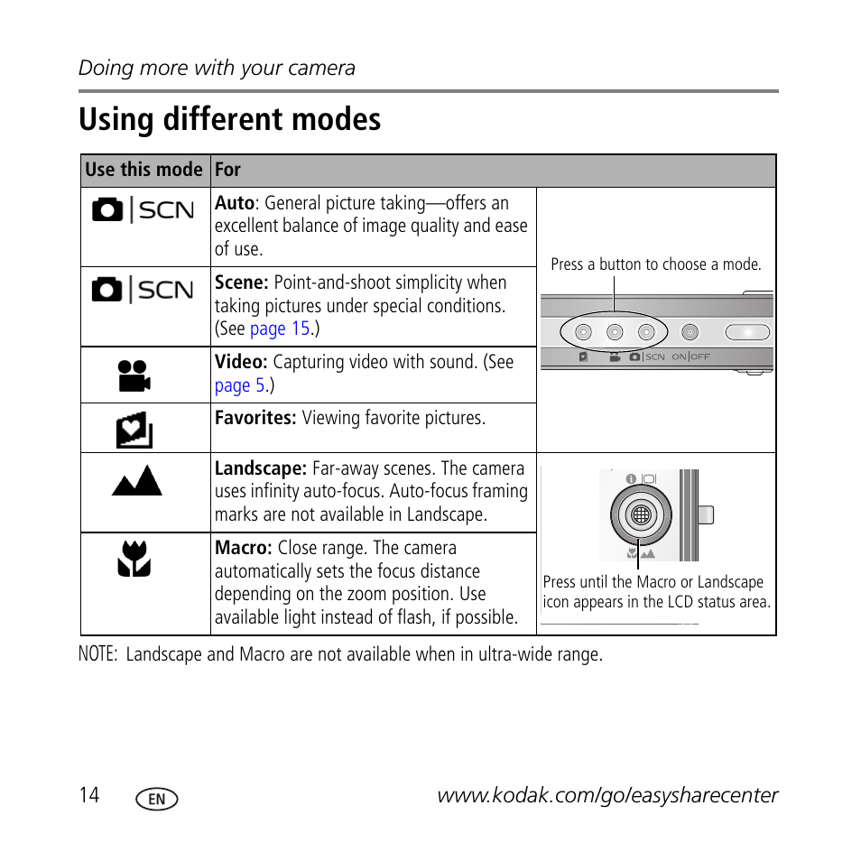 Using different modes | Kodak V705 User Manual | Page 14 / 28