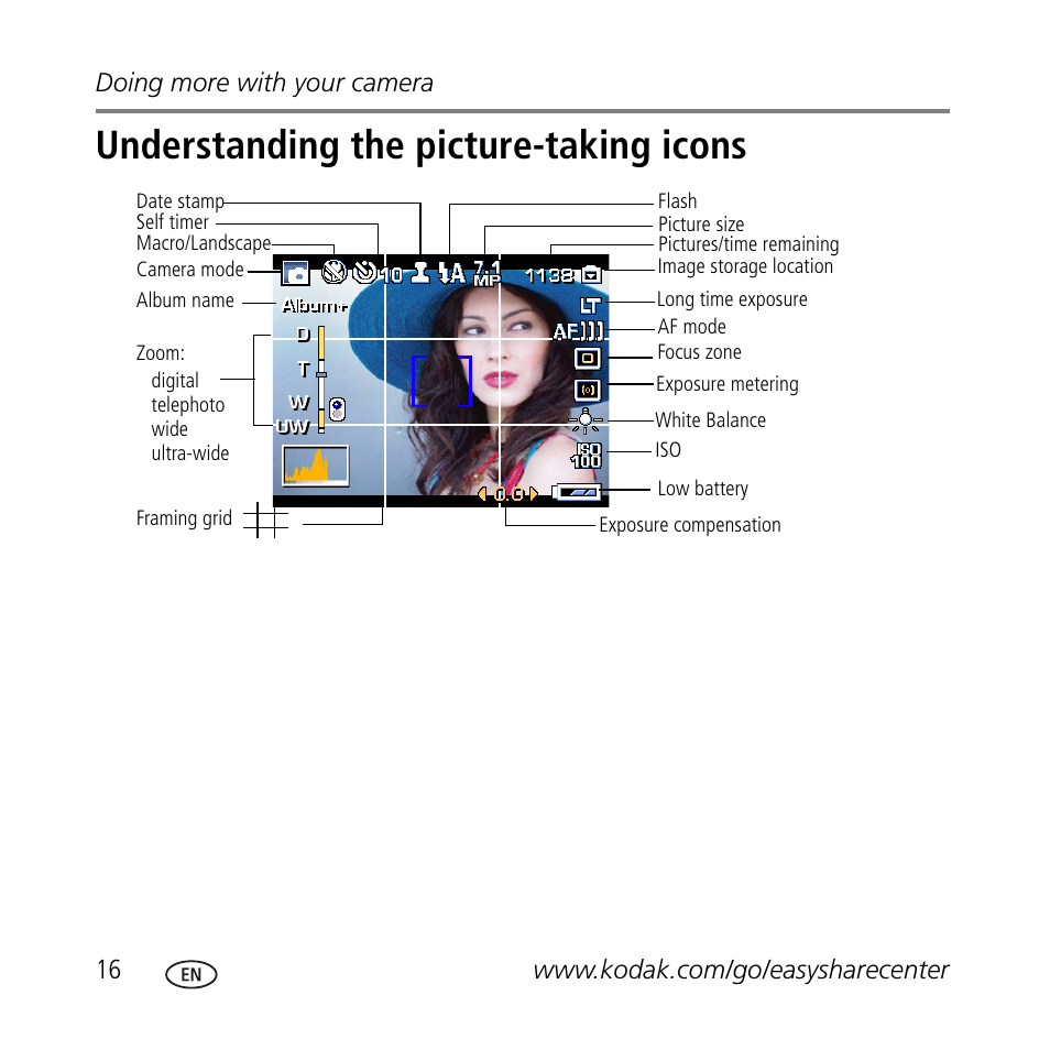 Understanding the picture-taking icons | Kodak V705 User Manual | Page 16 / 28