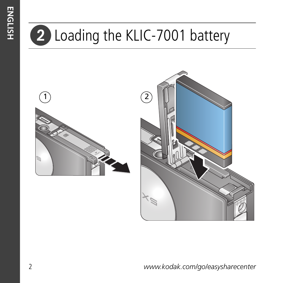 Loading the klic-7001 battery | Kodak V705 User Manual | Page 2 / 28