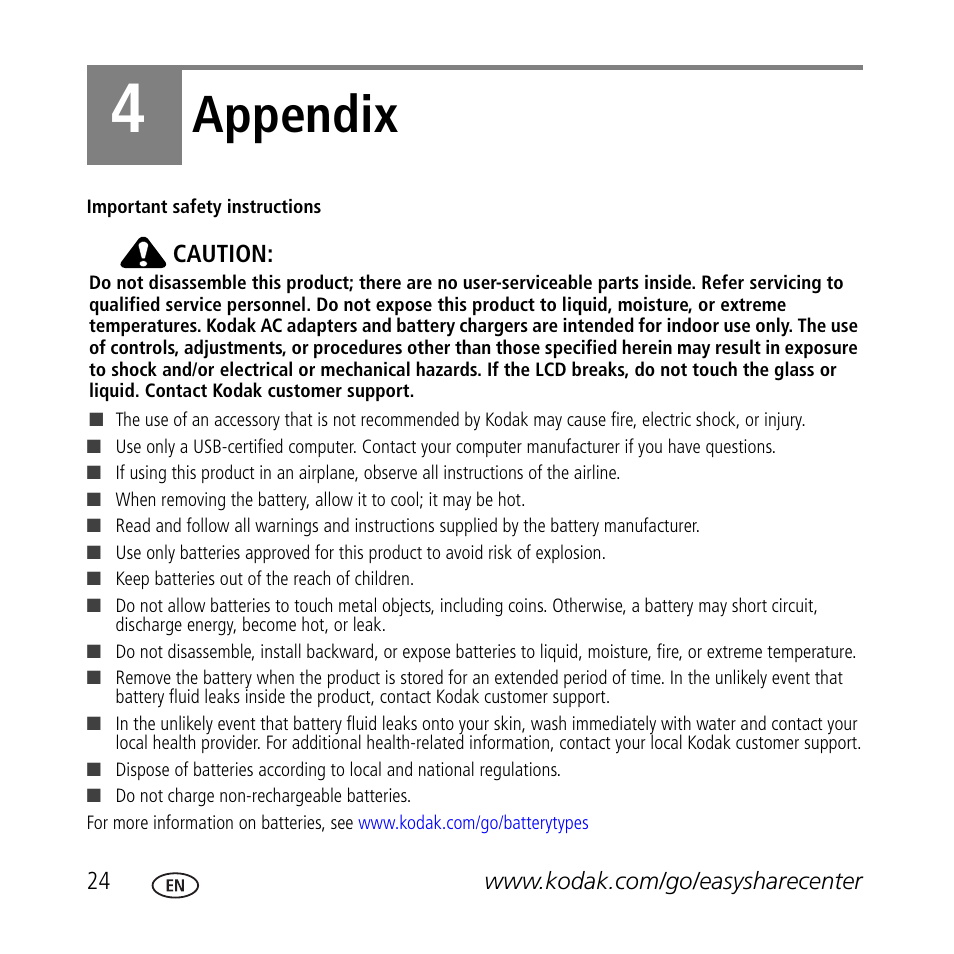 Appendix | Kodak V705 User Manual | Page 24 / 28