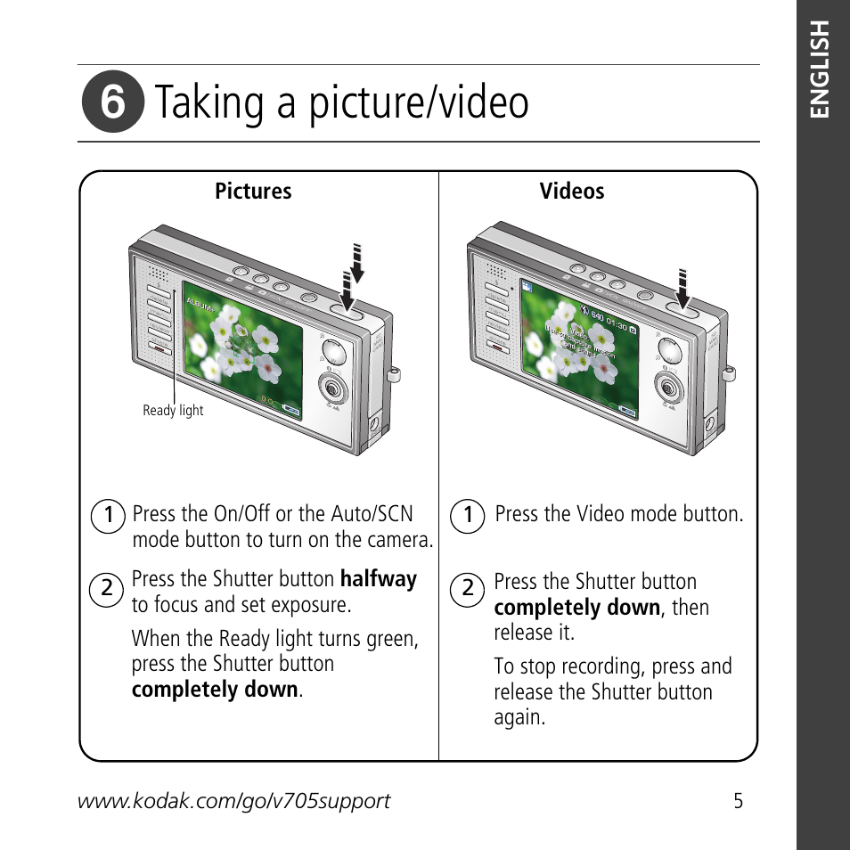 Taking a picture/video | Kodak V705 User Manual | Page 5 / 28