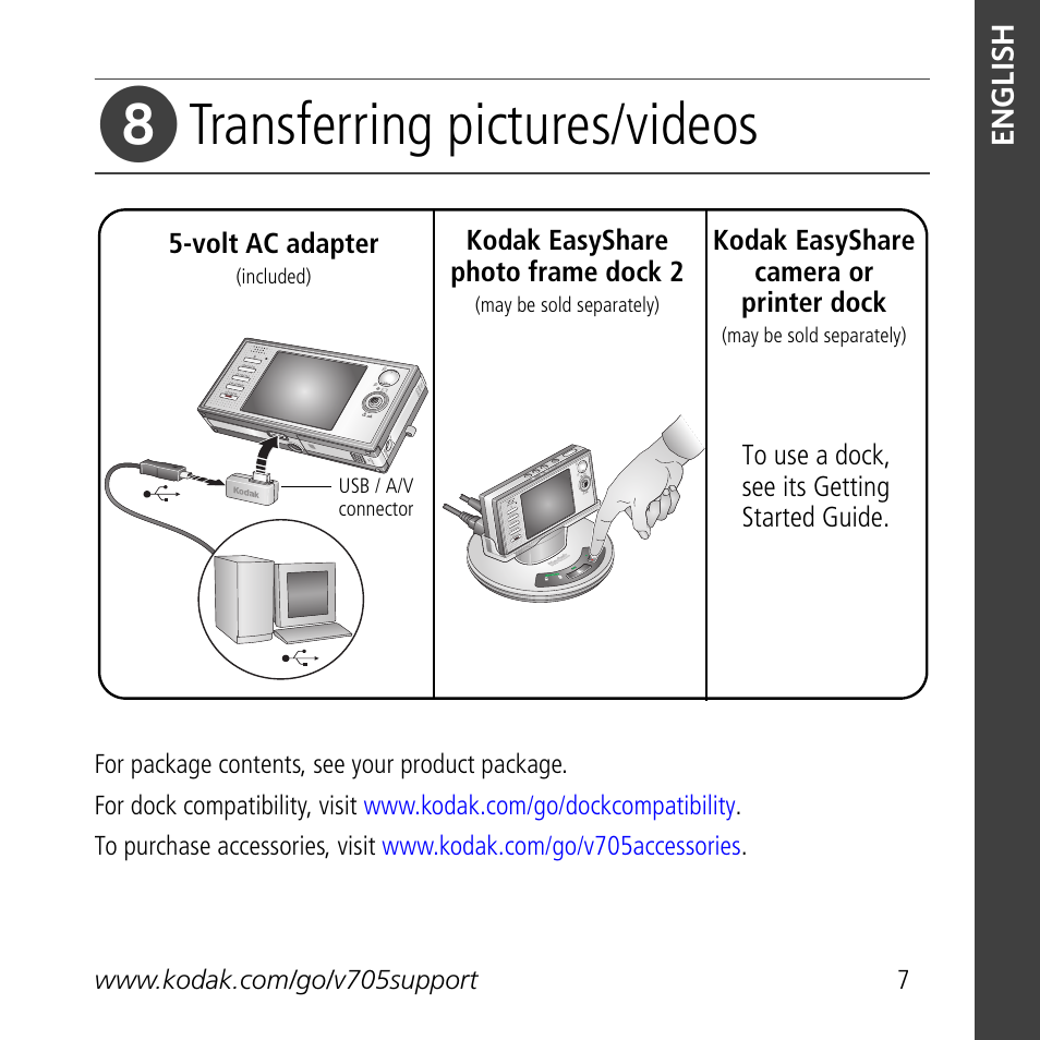 Transferring pictures/videos | Kodak V705 User Manual | Page 7 / 28