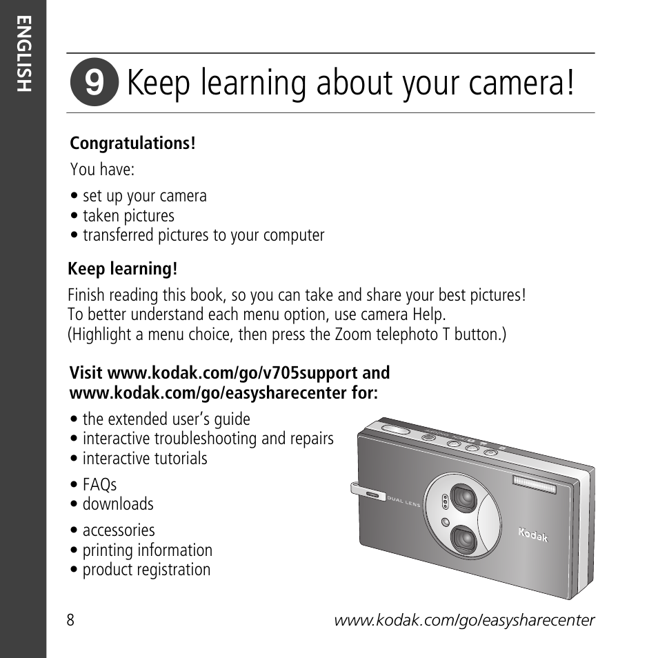 Keep learning about your camera | Kodak V705 User Manual | Page 8 / 28