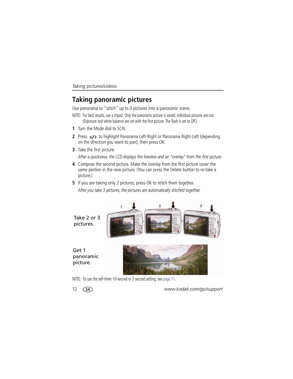 Taking panoramic pictures | Kodak C182 User Manual | Page 18 / 64