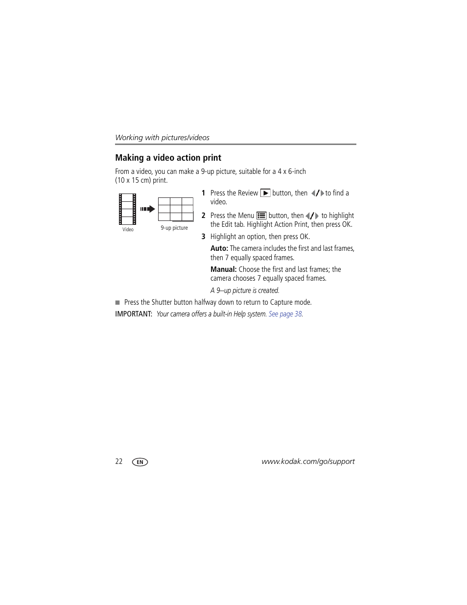 Making a video action print | Kodak C182 User Manual | Page 28 / 64