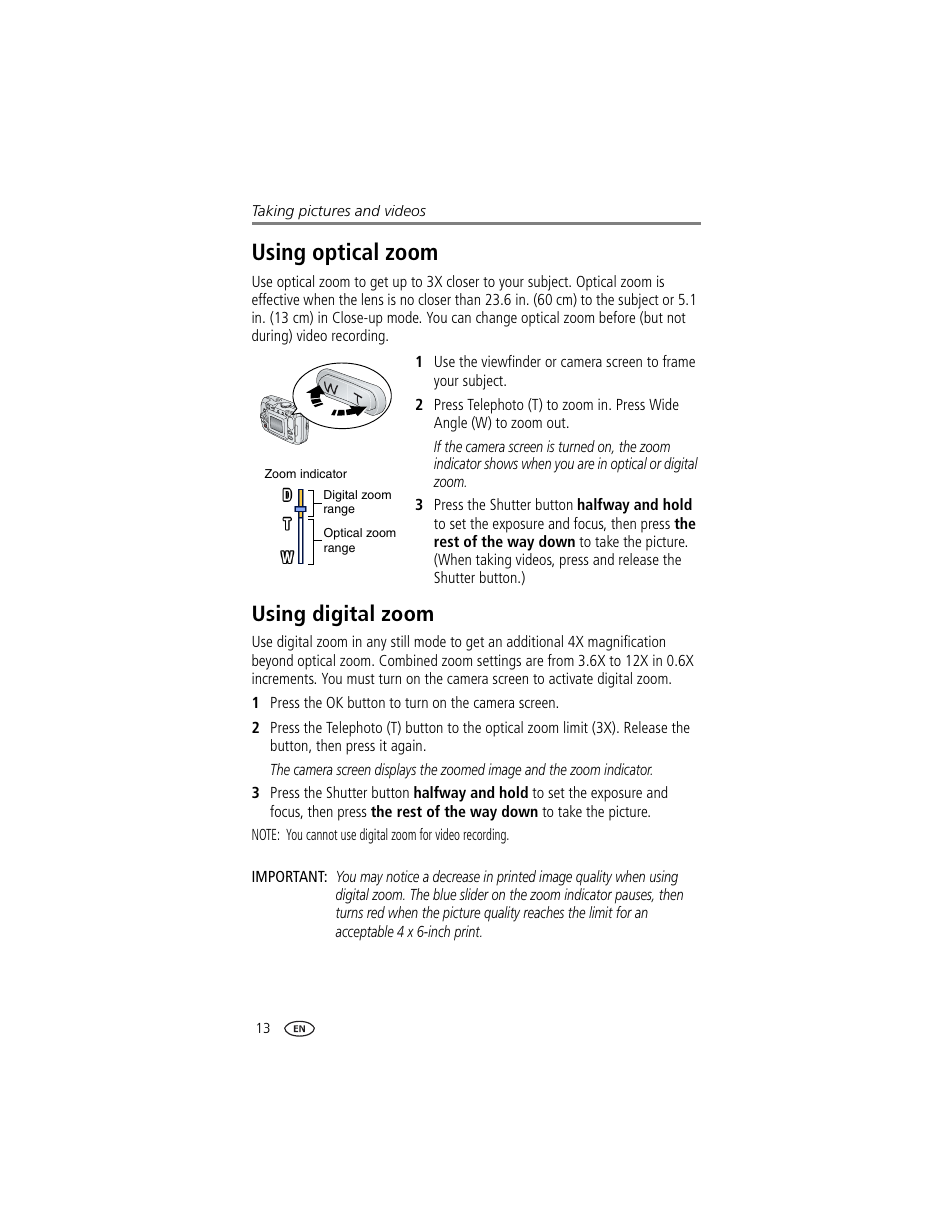 Using optical zoom, Using digital zoom, Using optical zoom using digital zoom | Kodak CX7430 User Manual | Page 20 / 66