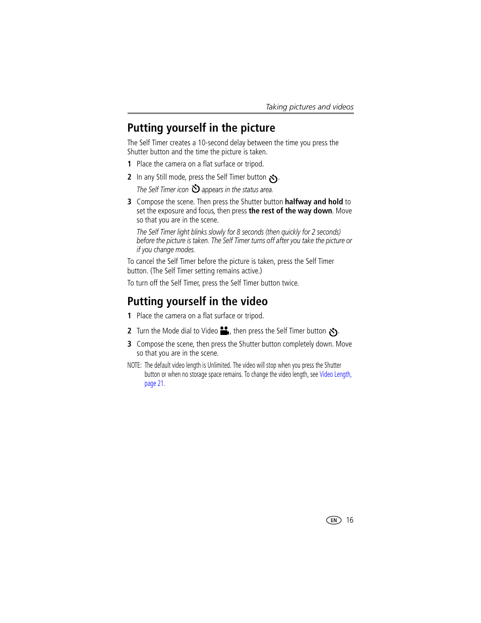 Putting yourself in the picture, Putting yourself in the video | Kodak CX7430 User Manual | Page 23 / 66