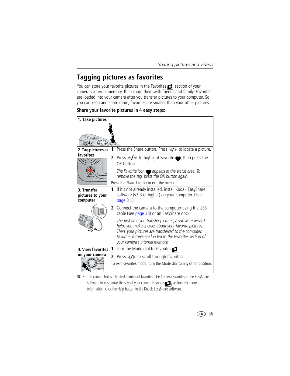Tagging pictures as favorites | Kodak CX7430 User Manual | Page 43 / 66