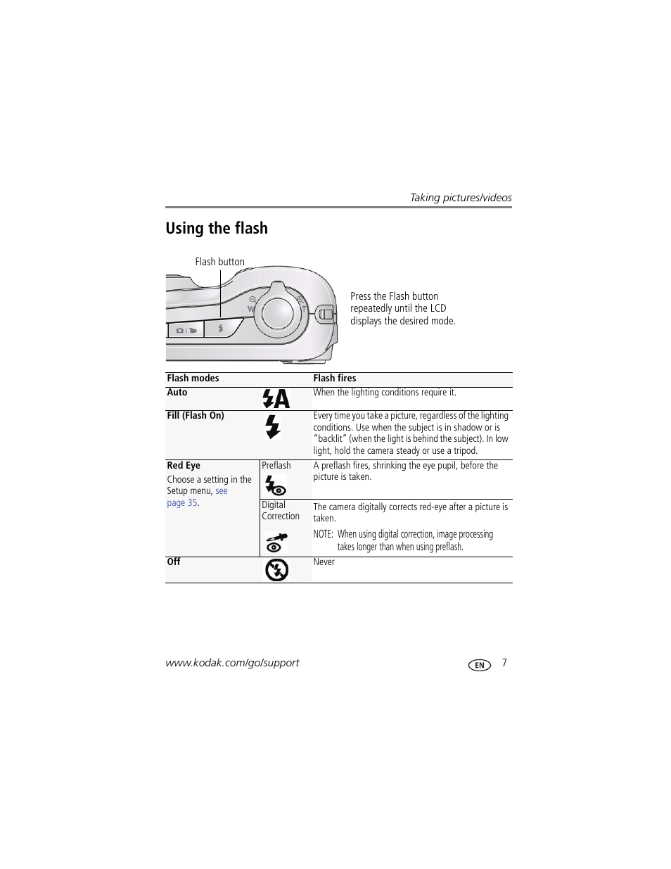 Using the flash | Kodak C183 User Manual | Page 13 / 64