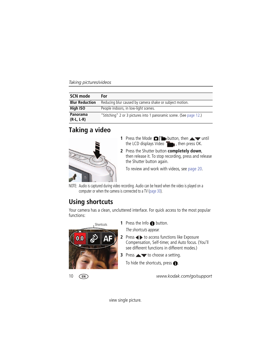 Taking a video, Using shortcuts, Taking a video using shortcuts | Kodak C183 User Manual | Page 16 / 64