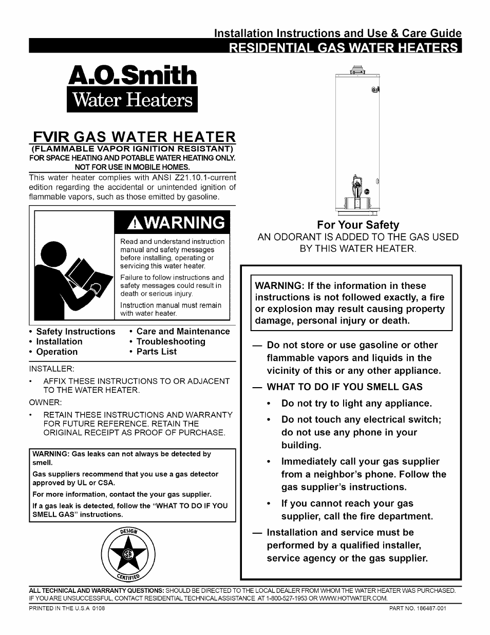 A.O. Smith Water Heater User Manual | 36 pages