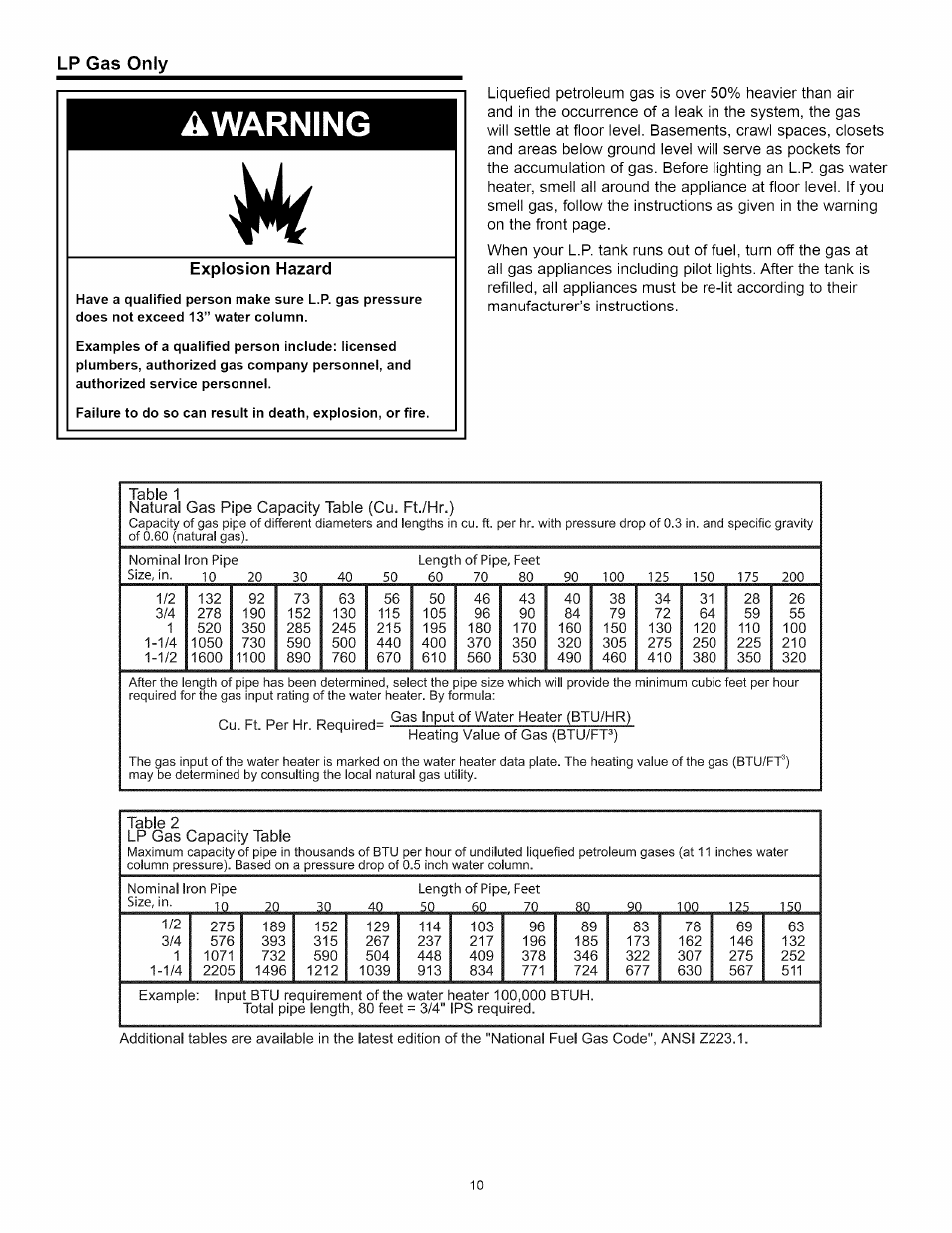 Awarning, Lp gas only | A.O. Smith Water Heater User Manual | Page 10 / 36