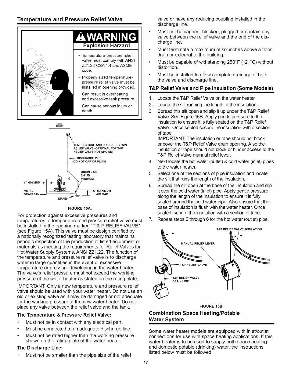 Awarning, Temperature and pressure relief valve | A.O. Smith Water Heater User Manual | Page 17 / 36