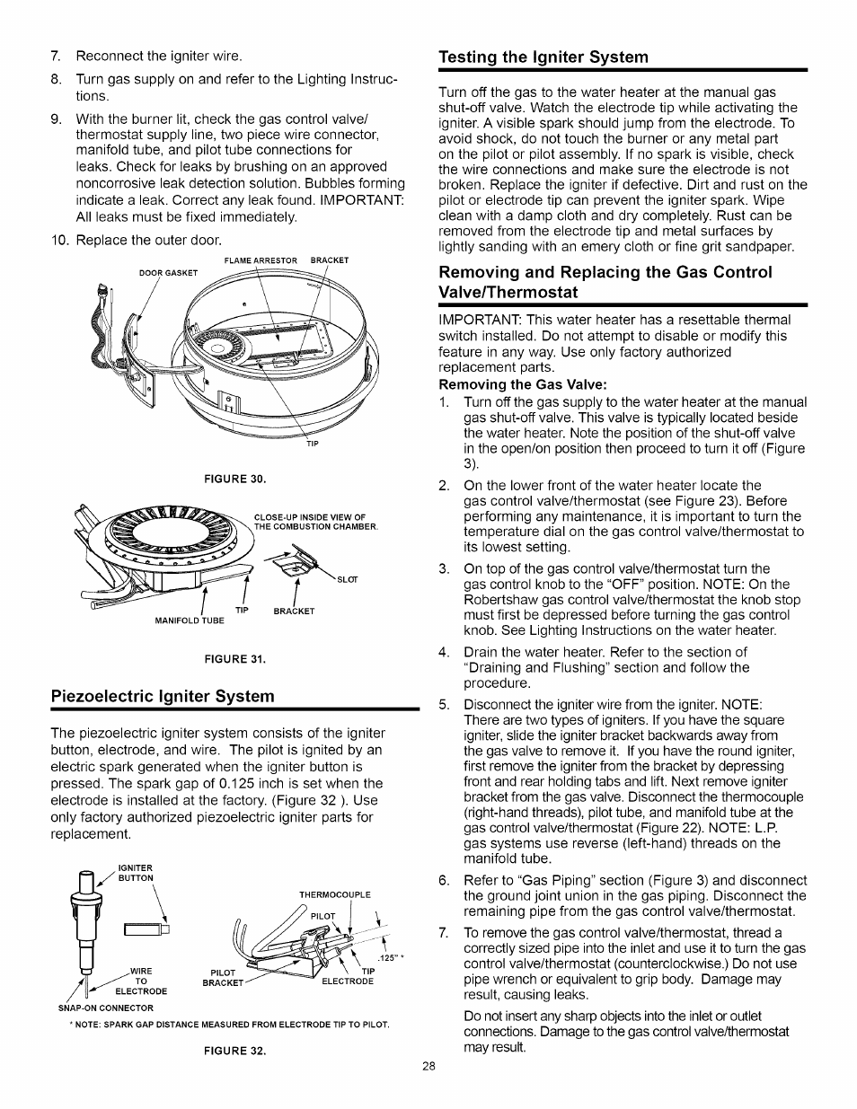 Piezoelectric igniter system | A.O. Smith Water Heater User Manual | Page 28 / 36
