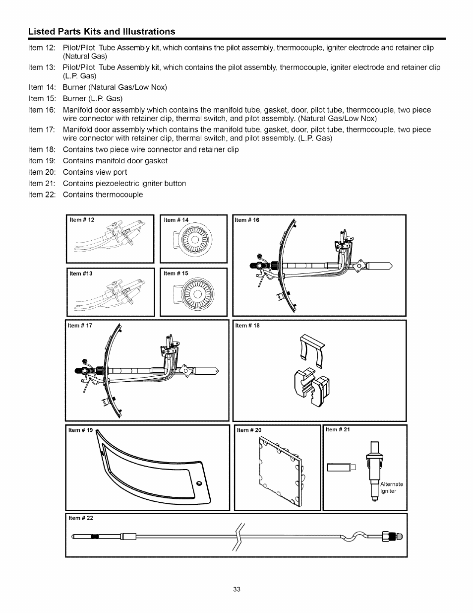 Listed parts kits and illustrations | A.O. Smith Water Heater User Manual | Page 33 / 36