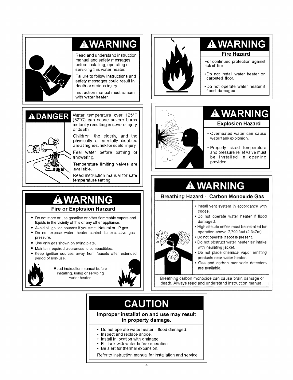 Adanger, Awarning, Caution | A.O. Smith Water Heater User Manual | Page 4 / 36