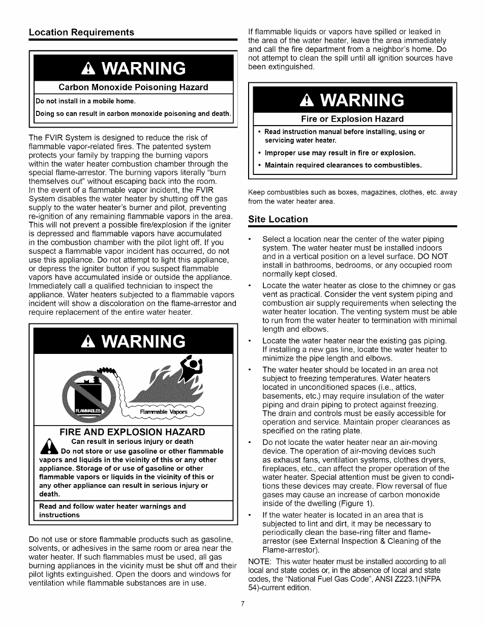 A warning | A.O. Smith Water Heater User Manual | Page 7 / 36