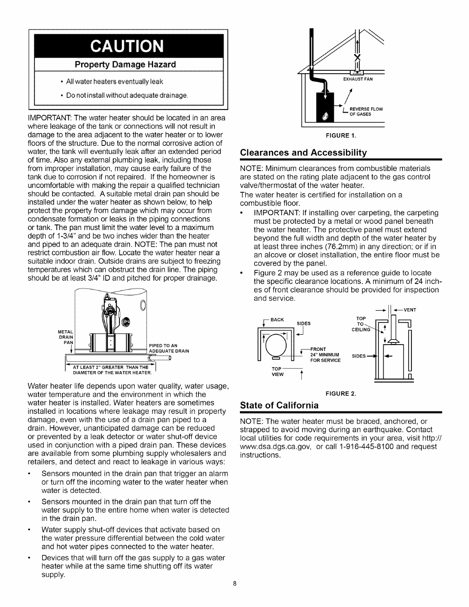 Clearances and accessibility, State of california | A.O. Smith Water Heater User Manual | Page 8 / 36