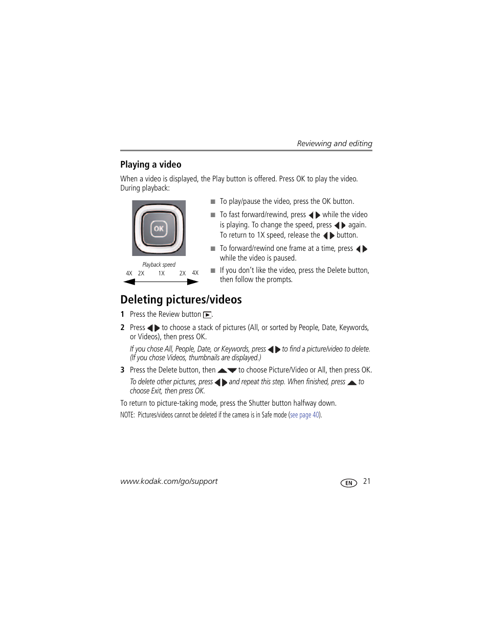 Deleting pictures/videos | Kodak M552 User Manual | Page 27 / 70