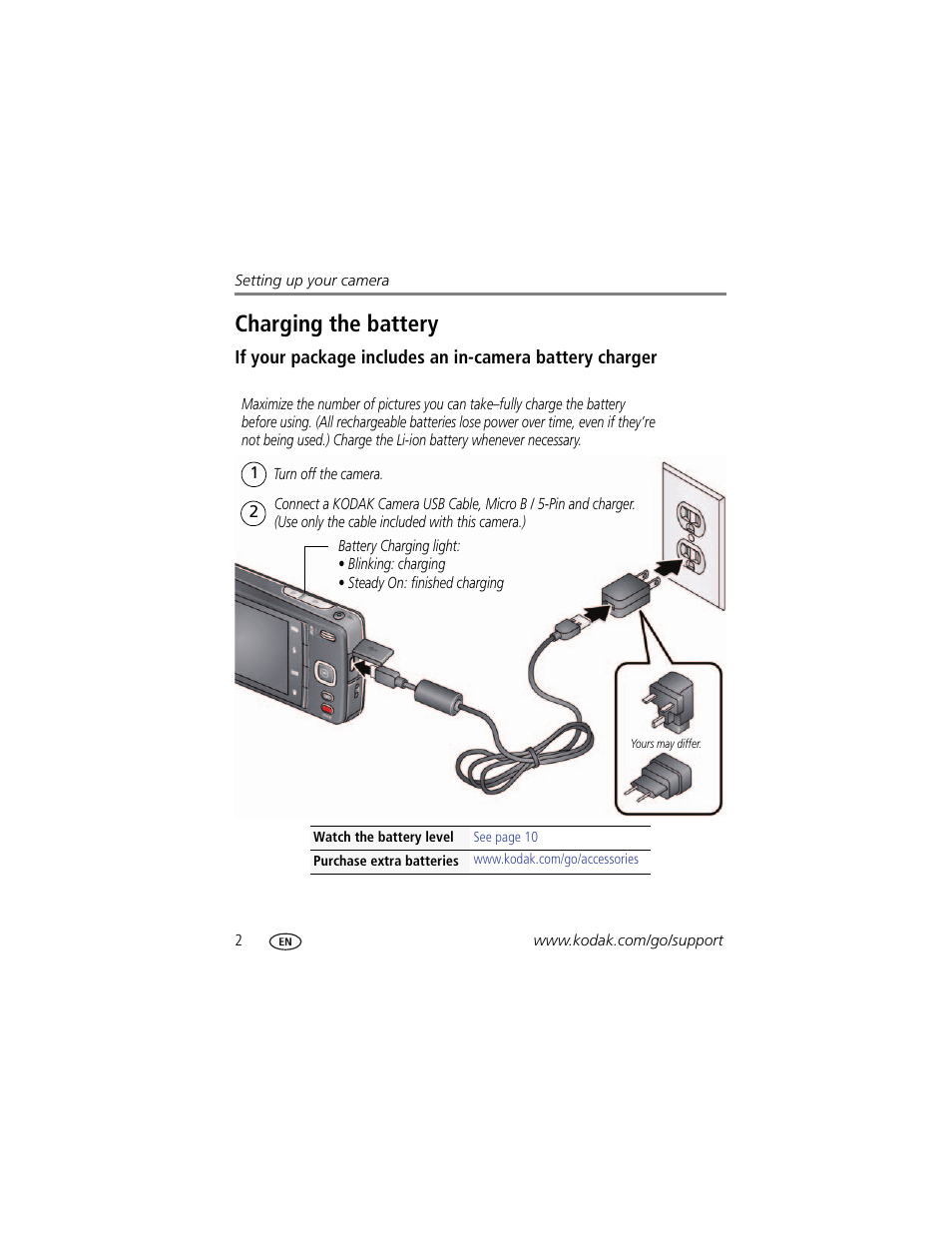 Charging the battery | Kodak M552 User Manual | Page 8 / 70