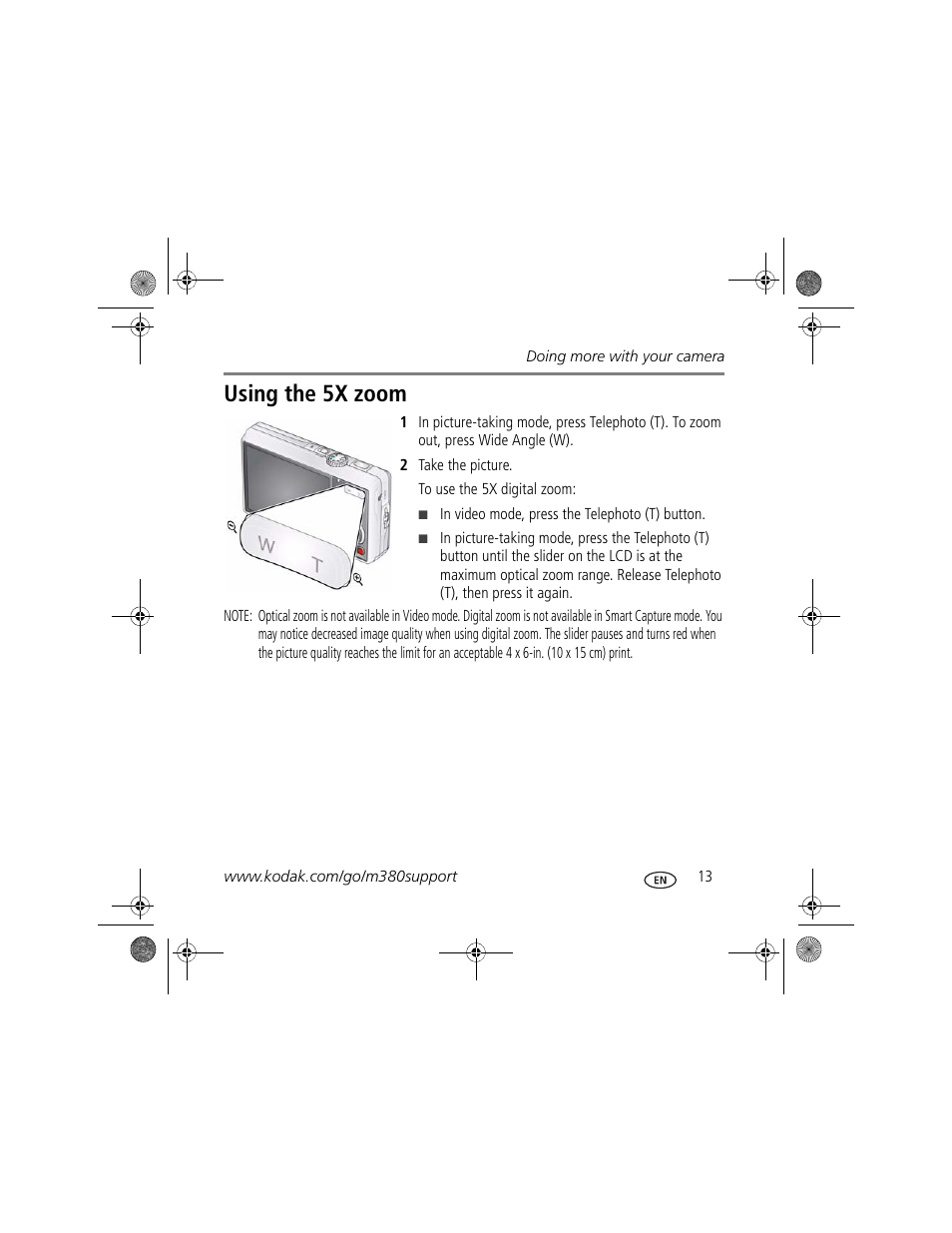 Using the 5x zoom | Kodak M380 User Manual | Page 13 / 27