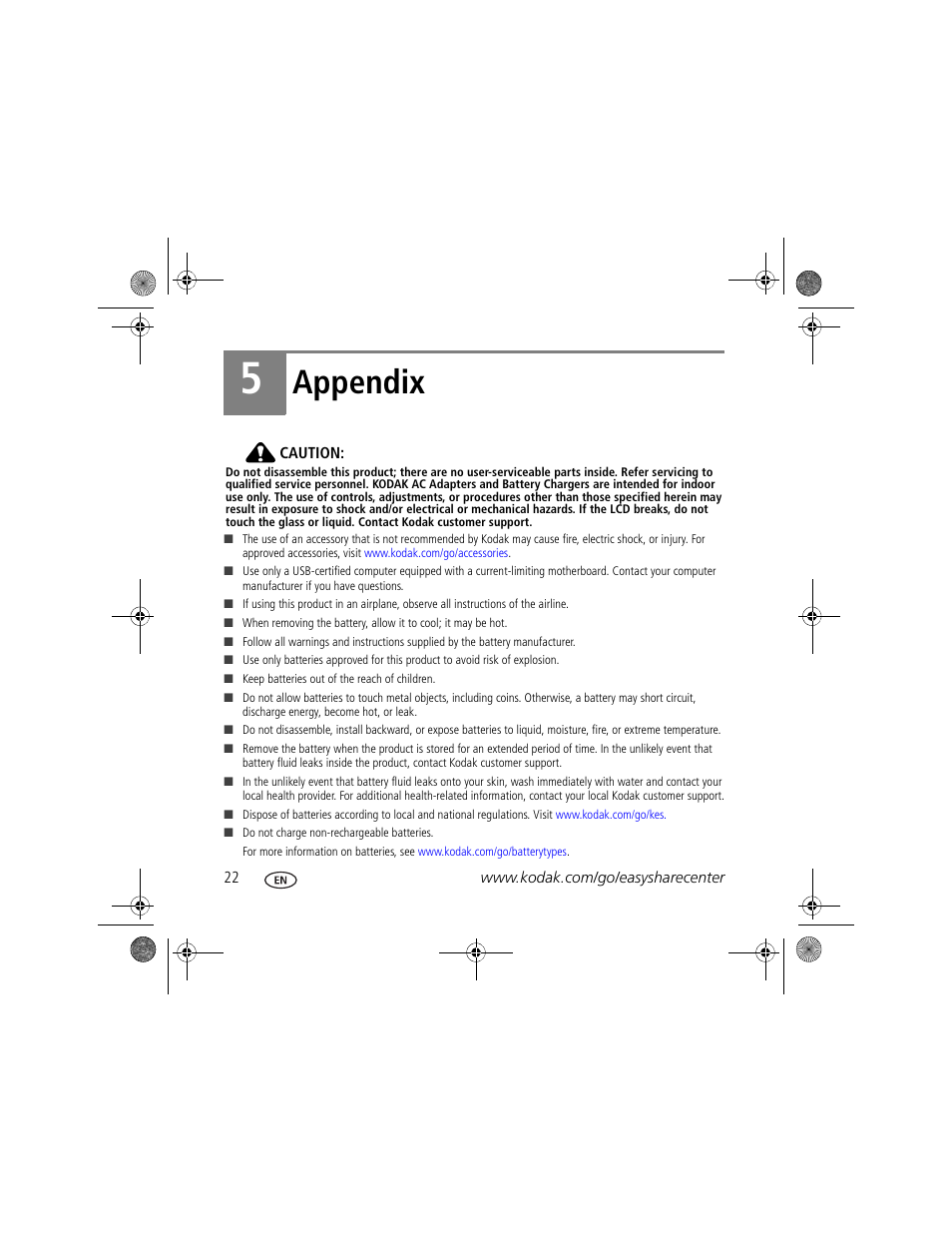 Appendix | Kodak M380 User Manual | Page 22 / 27