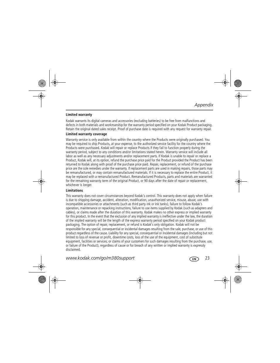 Kodak M380 User Manual | Page 23 / 27