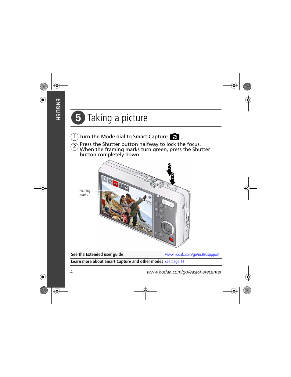 Taking a picture | Kodak M380 User Manual | Page 4 / 27