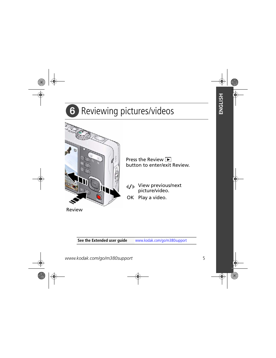 Reviewing pictures/videos | Kodak M380 User Manual | Page 5 / 27