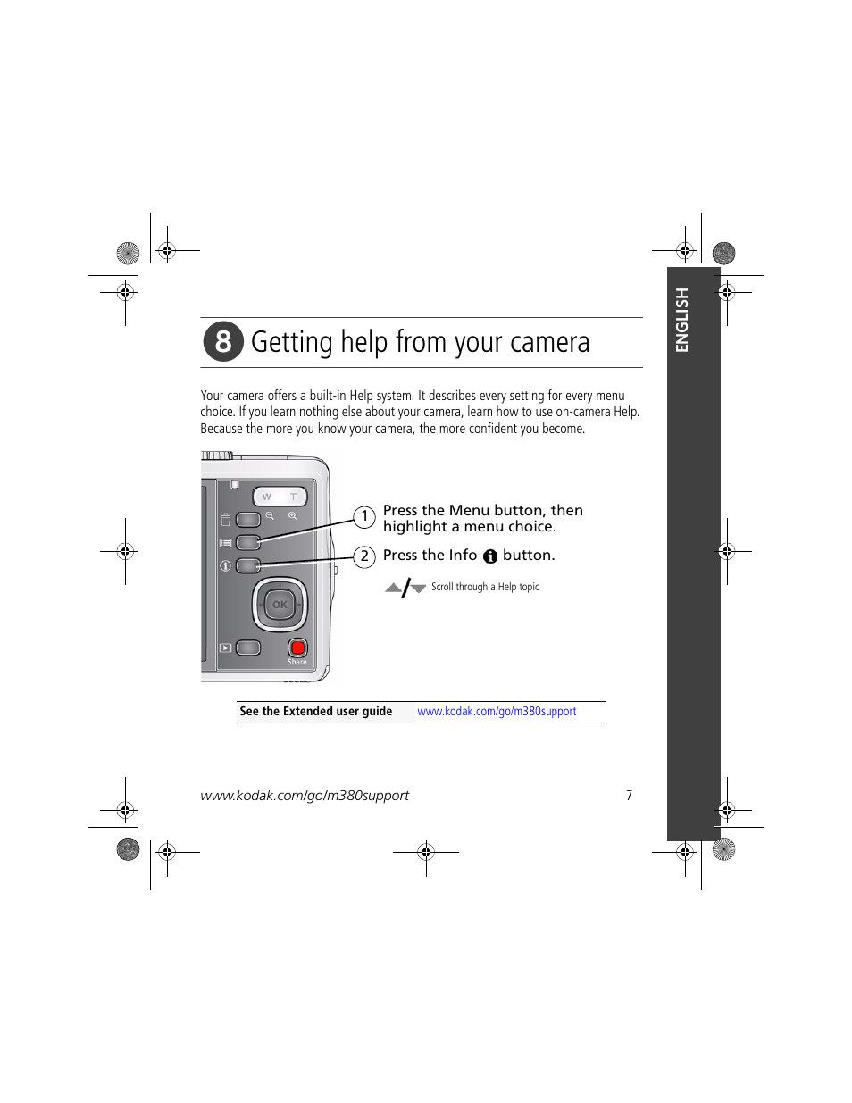 Getting help from your camera | Kodak M380 User Manual | Page 7 / 27