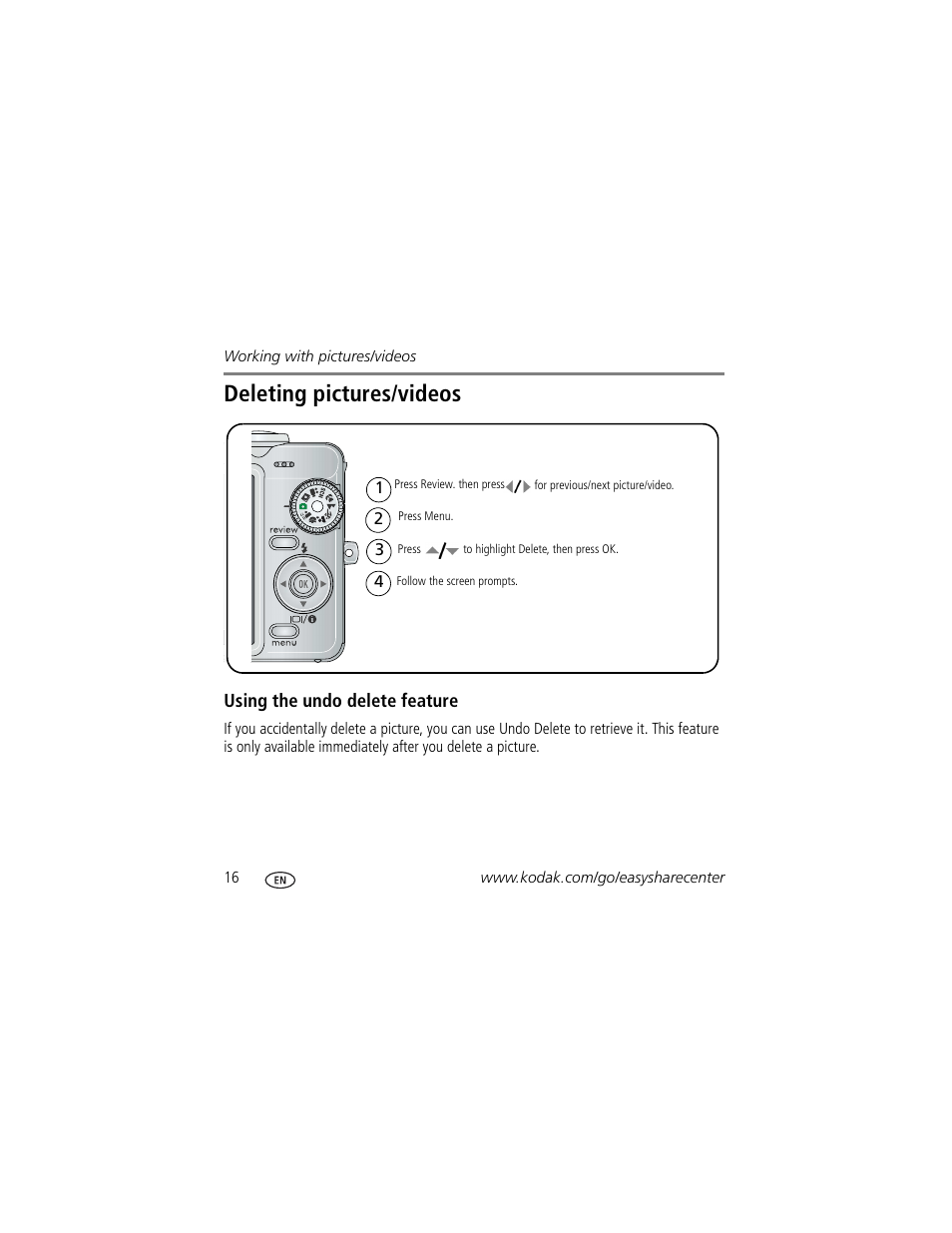 Deleting pictures/videos | Kodak C763 User Manual | Page 16 / 26