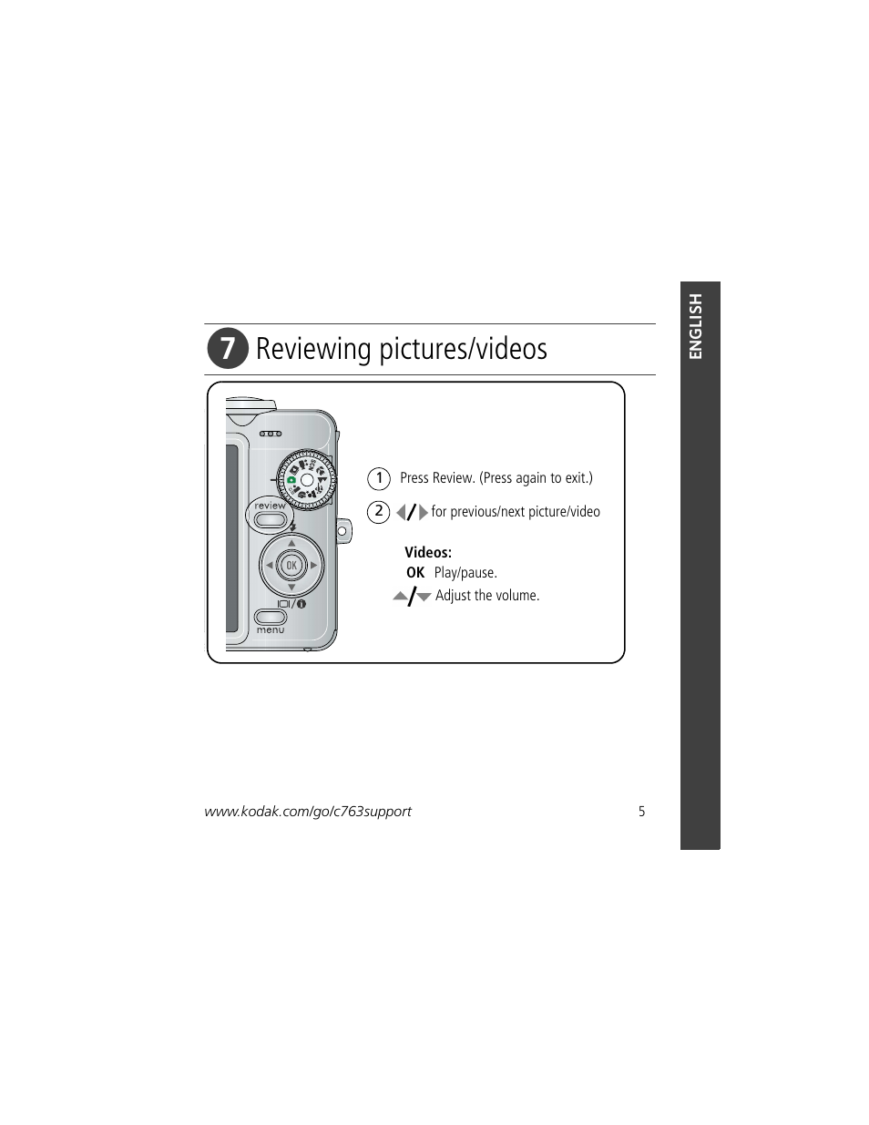 Reviewing pictures/videos | Kodak C763 User Manual | Page 5 / 26