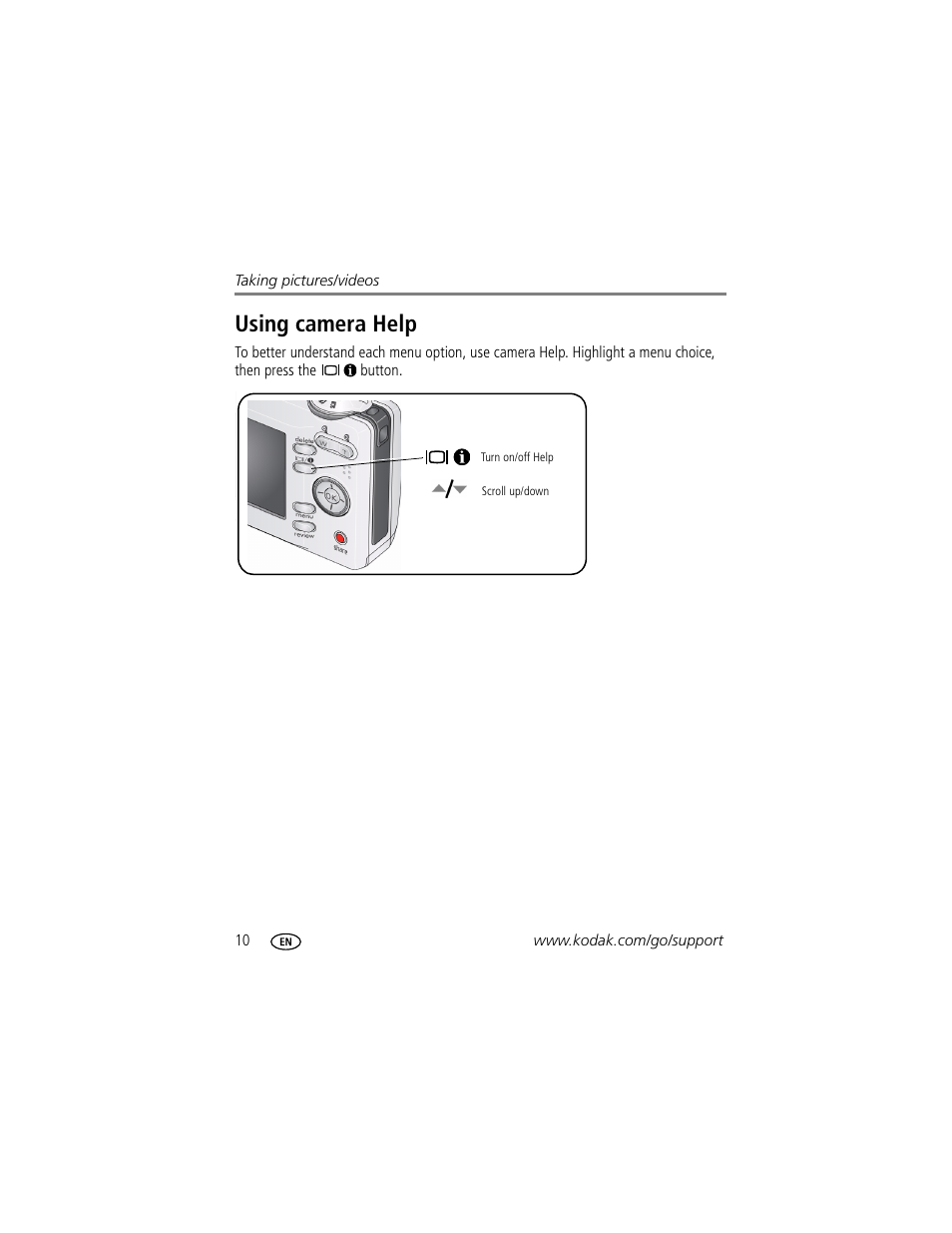 Using camera help | Kodak C513 User Manual | Page 16 / 69