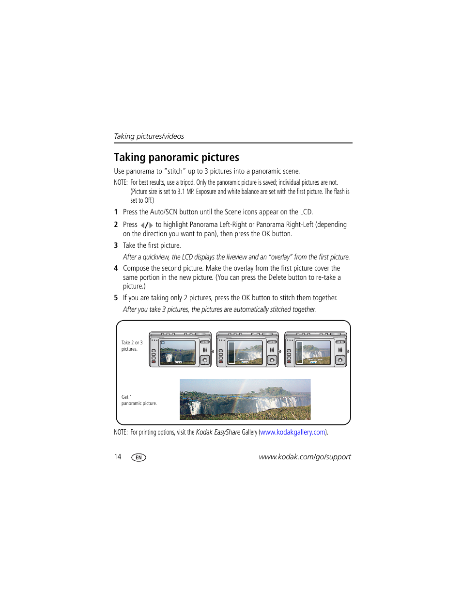 Taking panoramic pictures | Kodak V603 User Manual | Page 20 / 76