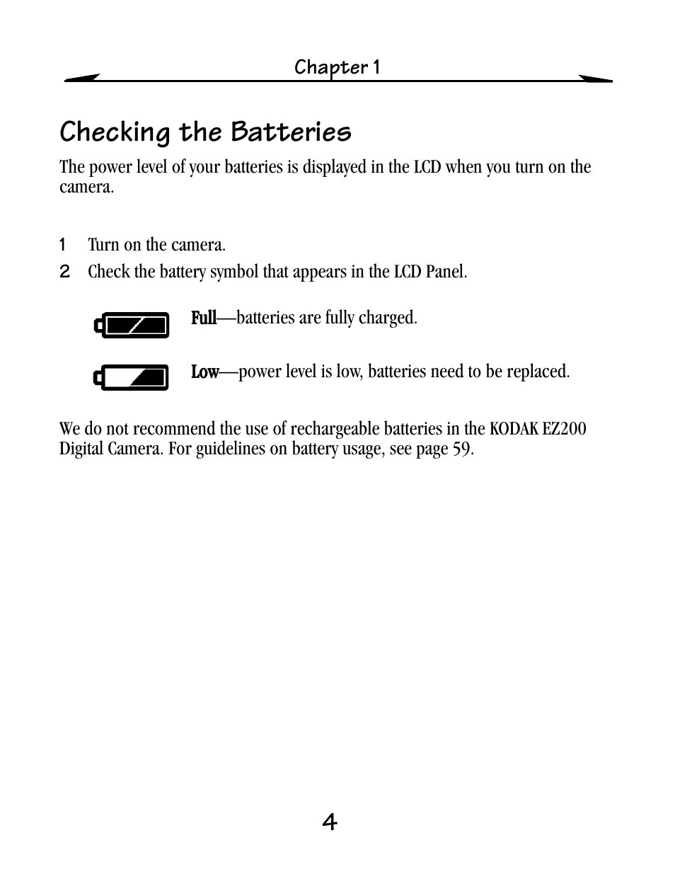 Checking the batteries | Kodak EZ200 User Manual | Page 20 / 81