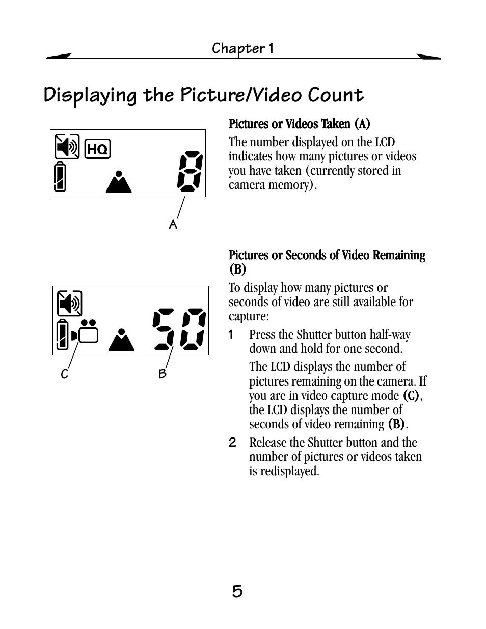Displaying the picture/video count | Kodak EZ200 User Manual | Page 21 / 81