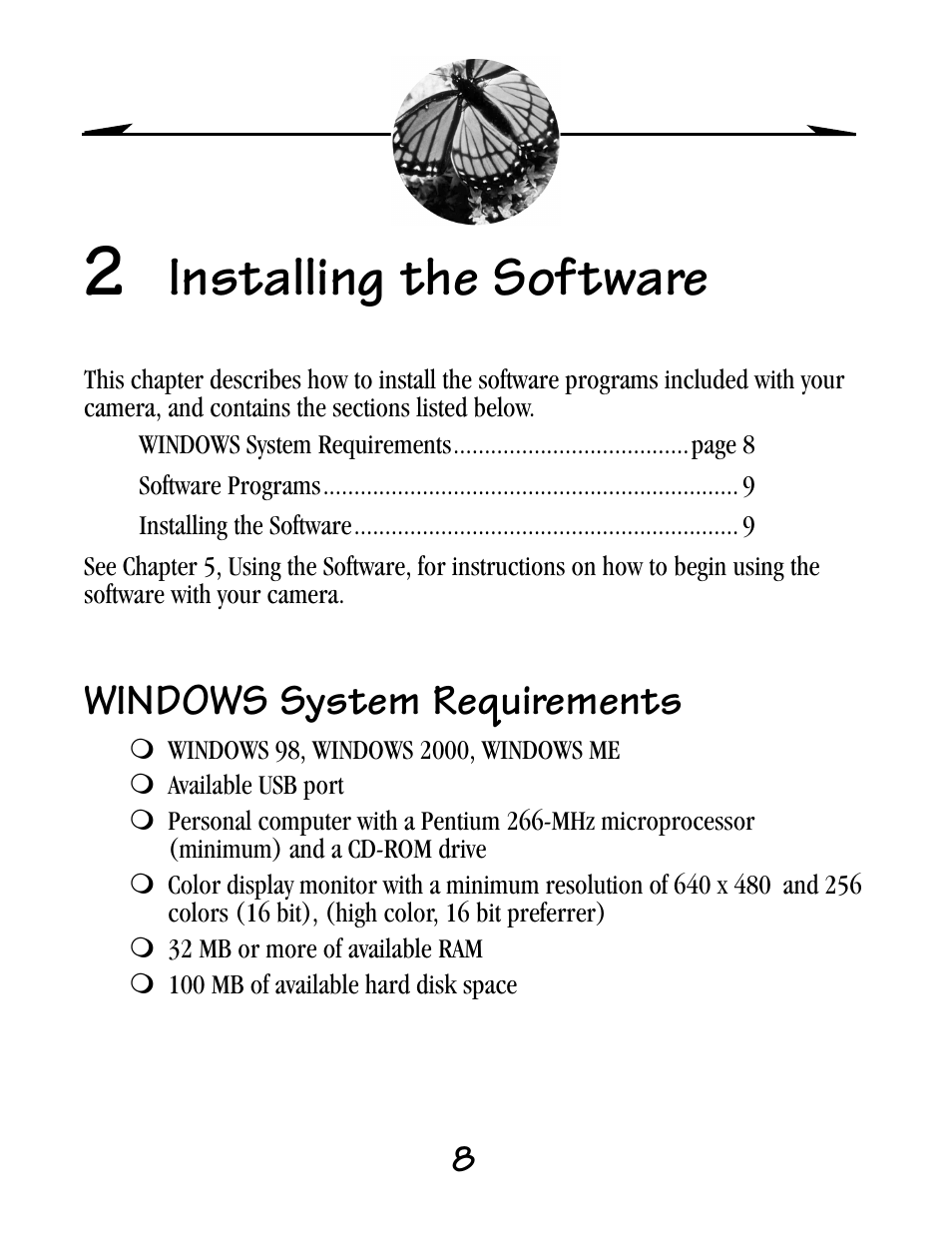 2 installing the software, Windows system requirements, Installing the software | Kodak EZ200 User Manual | Page 24 / 81